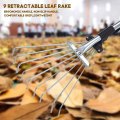 Expandable Hand Tool Garden Rake 9 Teeth Portable Telescopic Stainless Steel Agriculture Collect Loose Debris Lawns Lightweight