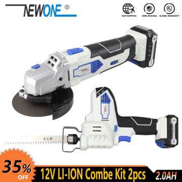 NEWONE 12V Cordless electric lithium Hand Reciprocating Saw and Angle Grinder combo kit Ideal for DIY Cutting Wood with battery