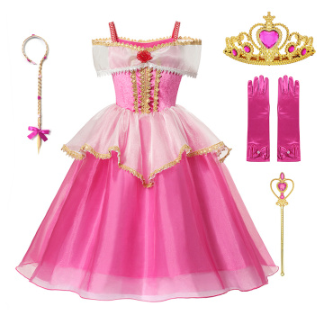 Sleeping Beauty Princess Cosplay Fancy Dress Baby Girl Lace Patchwork Tulle Ball Gown Kids Christmas Party Frocks