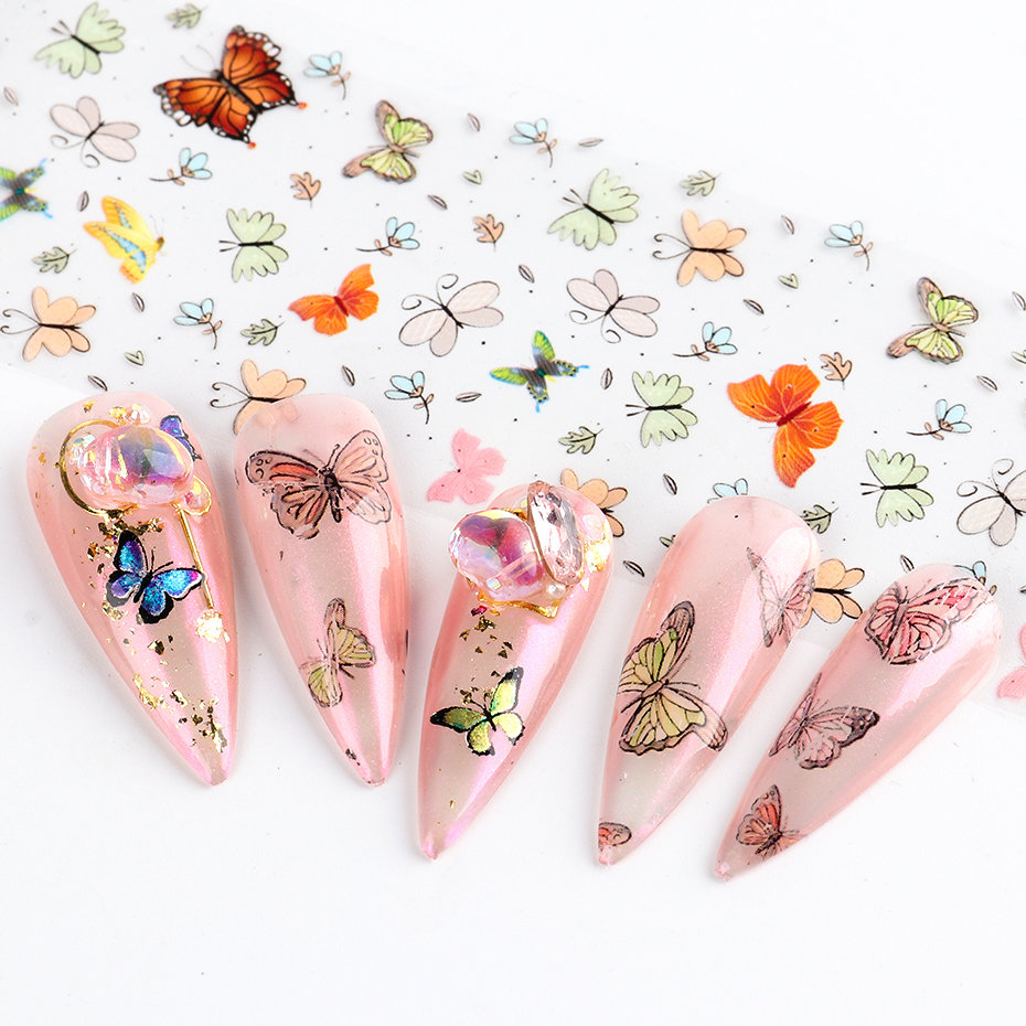 10pcs Butterfly Nail Art Transfer Foil Decals Unicorn Cartoon Animals Slider For Nails Flowers Stickers DIY Manicure Tips NL1803
