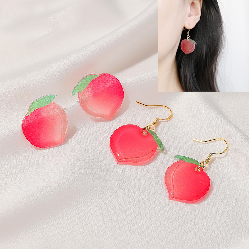 Japanese summer new sweet cute fresh peach Earrings acrylic peach Earrings women's fruit Earrings jewelry