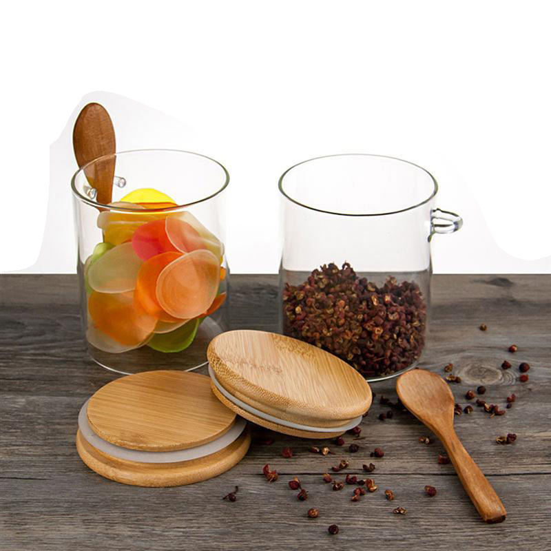 Food Storage Glass Jar Clear Sealed Canister Container with Lid and Spoon for Loose Tea Salt Sugar Coffee Bean Preservation
