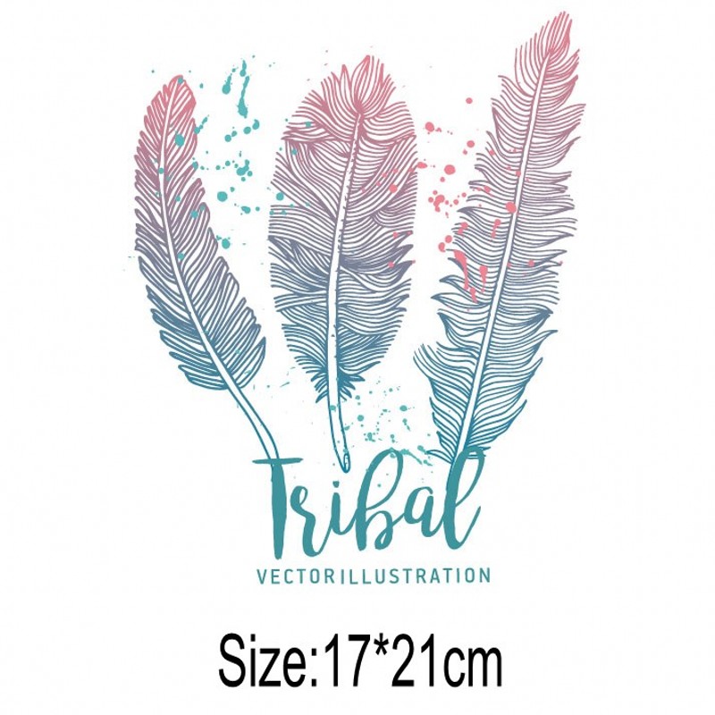 21x17cm Colorful Feathers Iron On Patches For DIY Heat Transfer Clothes T-Shirt Thermal Stickers Printed Decoration