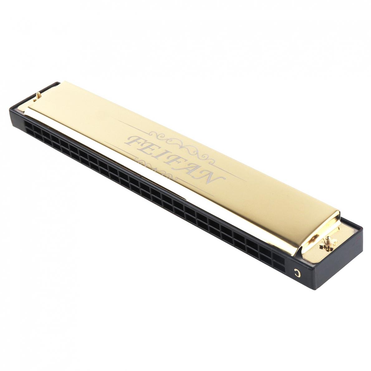 Harmonica Gold 24 Holes 8K Titanium Harmonica Tremolo Tone KeyC Harp Mouth Organ Musical Instruments