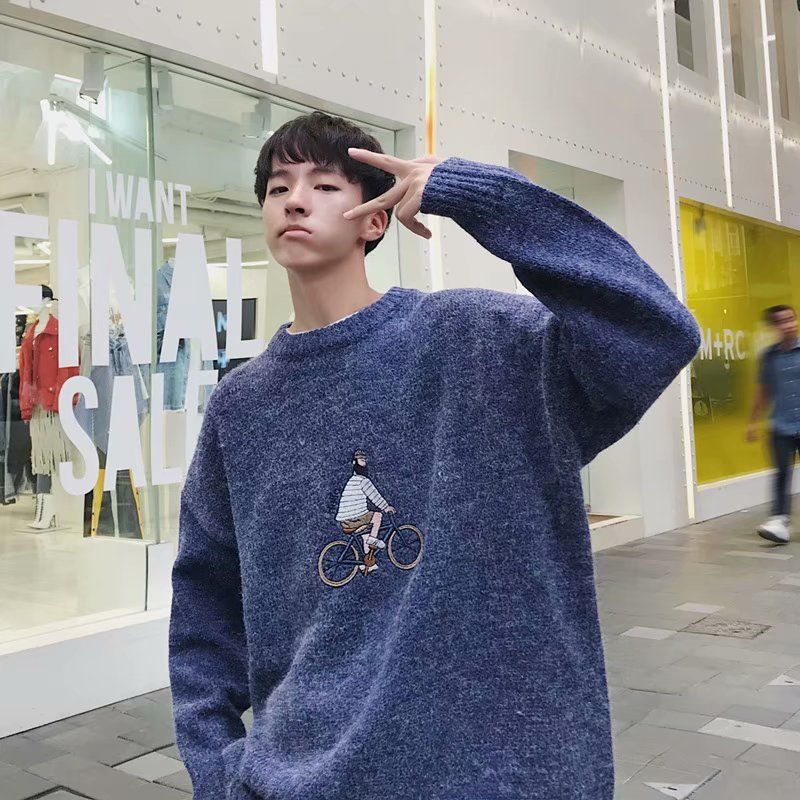 Lazy wind pullover male round collar autumn and winter Korean version of the trend men's sweater handsome loose old wind sweate