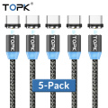 TOPK [5-Pack] R-Line1 LED Magnetic Cable USB Type C Nylon Braided Speed Charger Type-C Cable For Samsung S9 S8 Plus USB C
