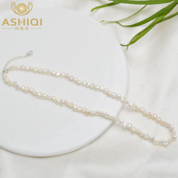 ASHIQI Natural Freshwater Pearl Choker Necklace Baroque pearl Jewelry for Women wedding 925 Silver Clasp Wholesale 2021 trend