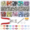 200Sets 9.5mm 10 Colors Prong Ring Press Studs Snap Fasteners Dummy Clip Kit Pliers Buttons DIY Apparel Sewing Fabric Punch