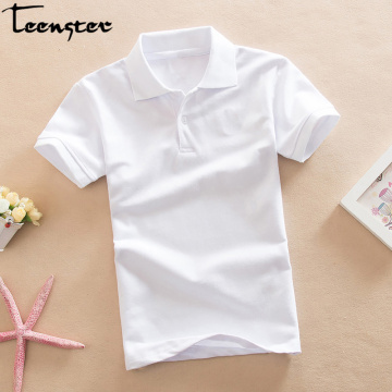 Teenster Kids Polo Shirt Summer Short Sleeve Tops Cotton Turn Down Collar Pure Color Sport Polos Holiday Boys Shirts Outfits