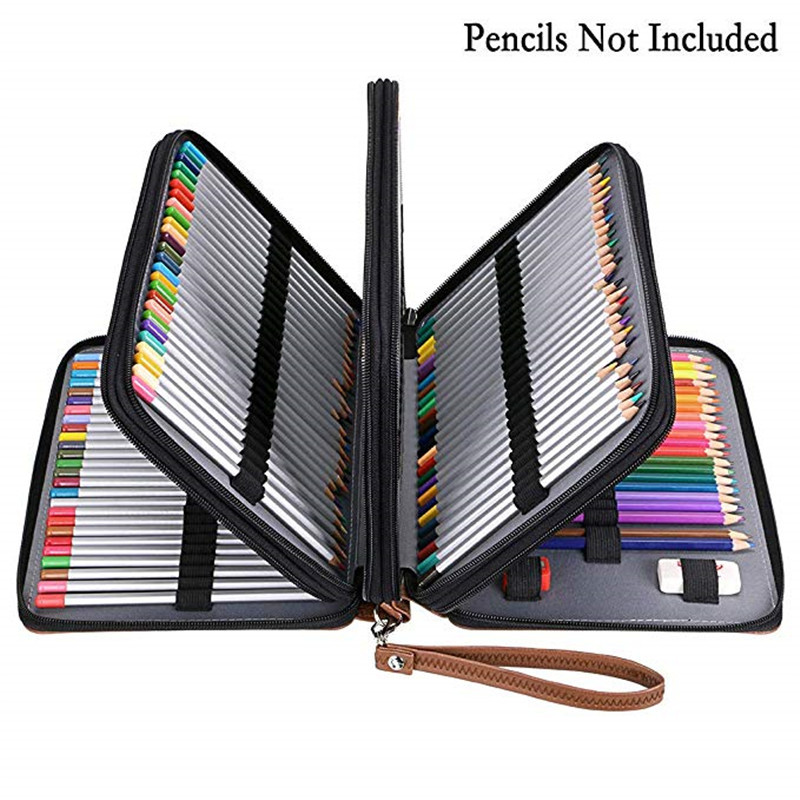 200 Slot Portable Colored Pencil Case Holder Waterproof Large Capacity PU Leather Pencil Bag Box For Student Gifts Art Supplies