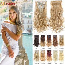 Alileader 22Inch 16Clips In Hair Extension Wave Synthetic Clip In Hair Extensions Ombre Black Brown 16Clips In Fake Hairpieces