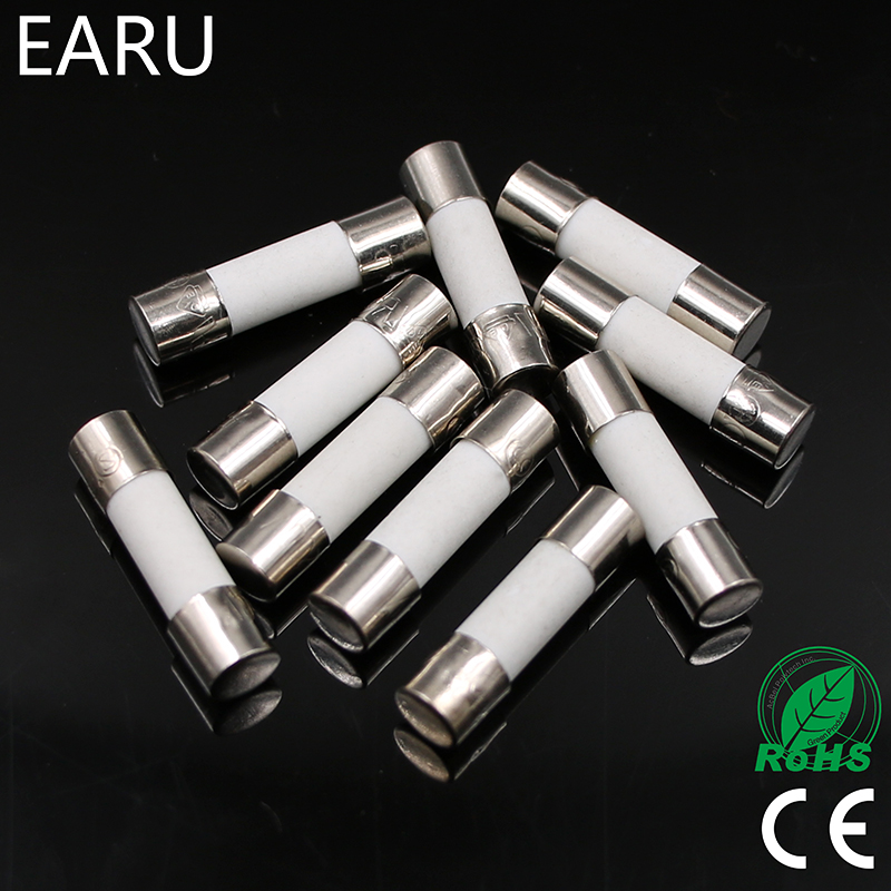 10pcs Ceramic Fuse 5mm x 20mm Slow Blow T 0.5A 1A 2A 3A 4A 5A 6A 8A 10A 13A 15A 16A 20A 30A 250V Car Cigar Microwave Oven