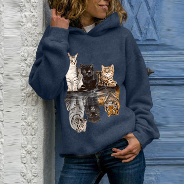 Harajuku Cat Print Hoodie Women Hoody Animal Printing Sweatshirts Long Sleeves Pullover Tops Sweatshirt Streetwear Hoodies