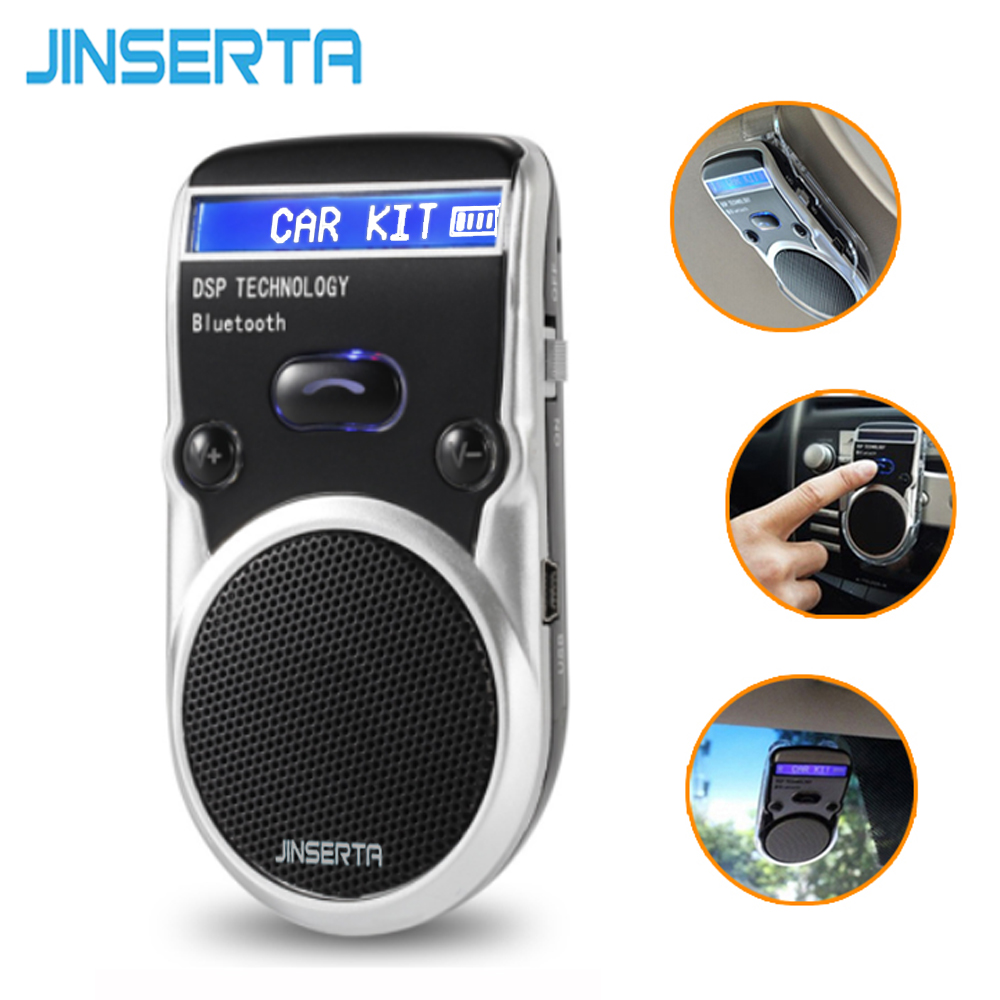 JINSERTA Solar Powered Car Speakerphone Bluetooth Kit Hands free Sun Visor Speaker with Phone Book Voice Calling