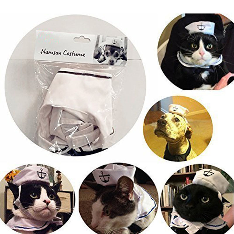 Funny Pet Cat Costumes Cat Dog Rabbit Apparel Clothes For Halloween Cosplay Navy Sailor Costumes Jacket Cloak Dog Accessories
