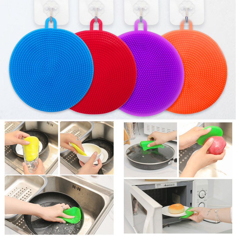 4pcs Magic Cleaning Brushes Soft Silicone Dish Bowl Pot Pan Cleaning Sponges Scouring Pads Cooking Cleaning Tool Kitchen Accesso