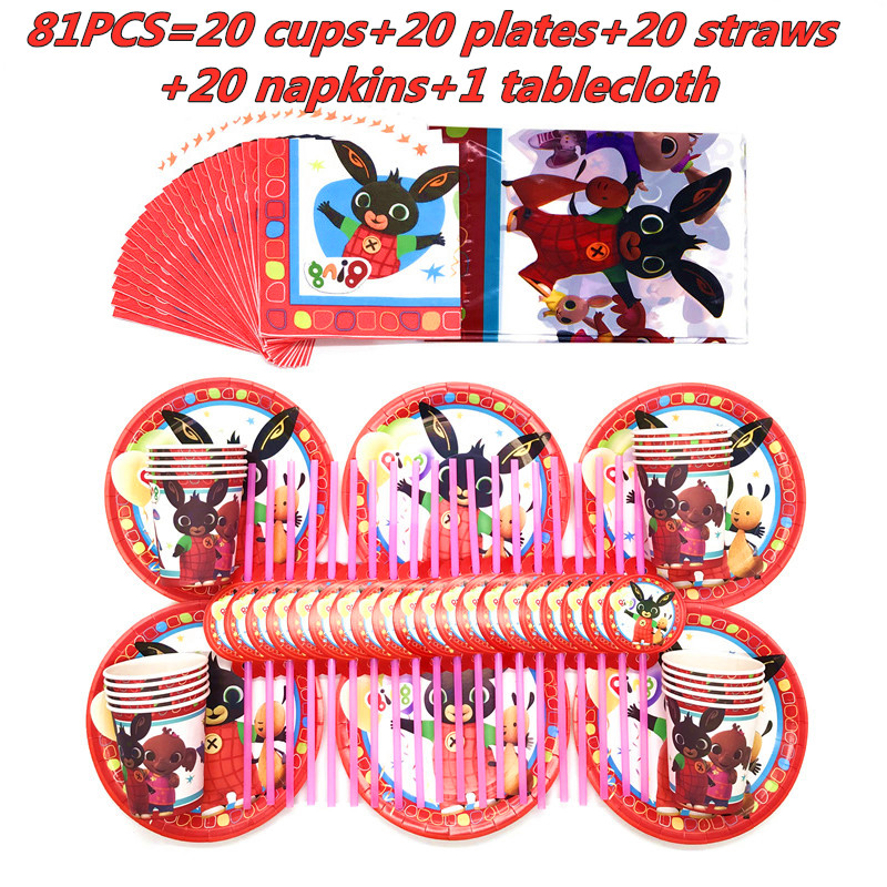 81/51Pcs for 20/10 people Bing Rabbit party paper Cup Plate party tableware set children birthday party supplies Decorations