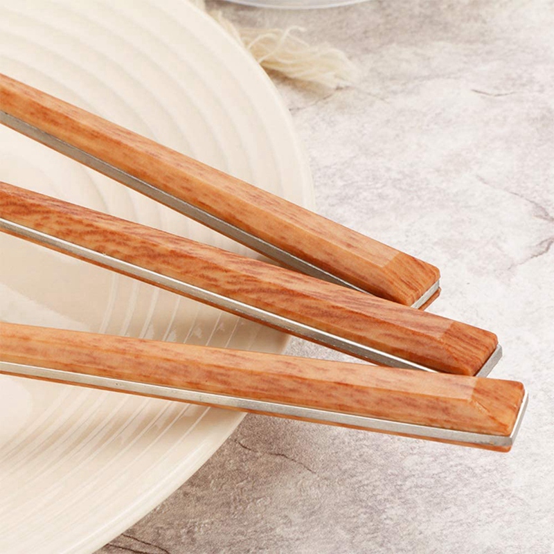 6Pcs Portable Cutlery Set with 2 Cases,Stainless Steel Knife Fork Spoon with Wood Grain Handle,for Travel Office Camping