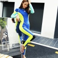 Hisea Woman one piece High Elastic 3mm neoprene wetsuit Surfing diving suit Bright color splicing classic long sleeved Swimsuit