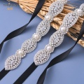 TOPQUEEN S435 Jeweled Sash Wedding Belt Clear Crystal Belt for Formal Dress Pearl Bridal Belt Rhinestone Belts Belt Silver Dress