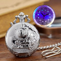 Nw Train Locomotive Engine Pattern LED lighting Flash Quartz Pocket Watch Necklace Pendant Chain Unisex Gifts Clock cep saatie