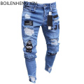 Men's Broken Hole Embroidered Pencil jeans Slim Men Trousers Casual Thin Denim Pants Classic Cowboys Young Man Jogging Pants