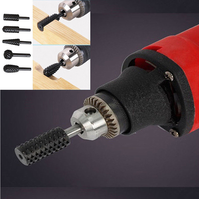 5pcs / 6pcs Rasp File Drill Bits Rasp Set Drill Grinder Drill Rasp For Woodworking Carving Tool 1/4" Round Shank Rotary Burr Set