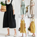 1PC Women Bib Apron Cotton Linen Pinafore Dress Cafe Kitchen Cooking Florist Vintage