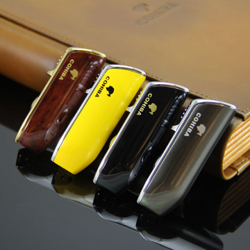Cohiba Metal Gas Butane 3 Torch Jet Flame Cigar Lighter With Punch Cigarette Windproof Lighters Gift Box