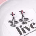 Hello Miss Cartoon Rhinestone Airplane Pendant Earrings Create Fashion Punk Stud Earrings Fashion Women's Earrings Jewelry