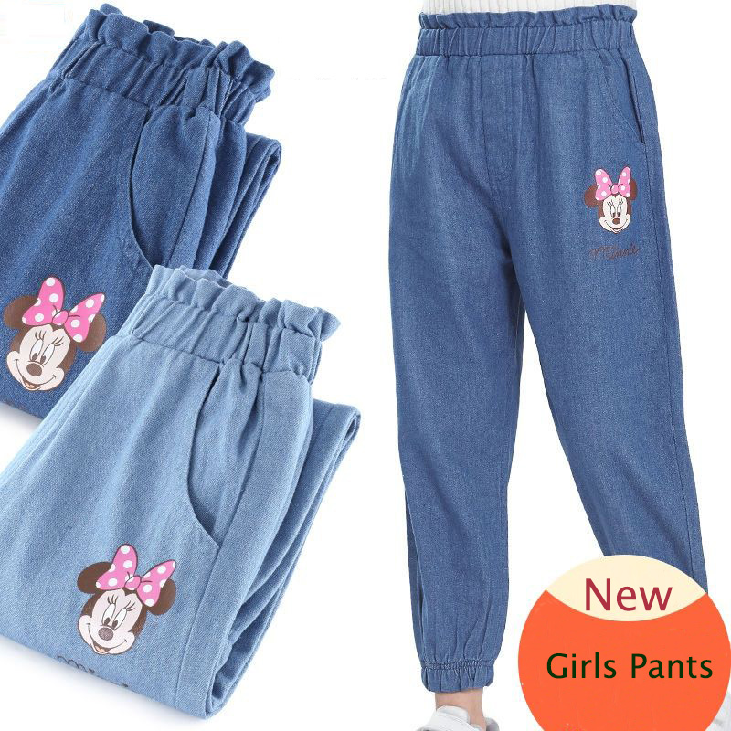 2020 Spring Kids Jeans Girls Solid Jeans for Girls Fashion Cartoon Minnie Girls Jeans Pants Autumn Casual Girls Clothes 3-7Years