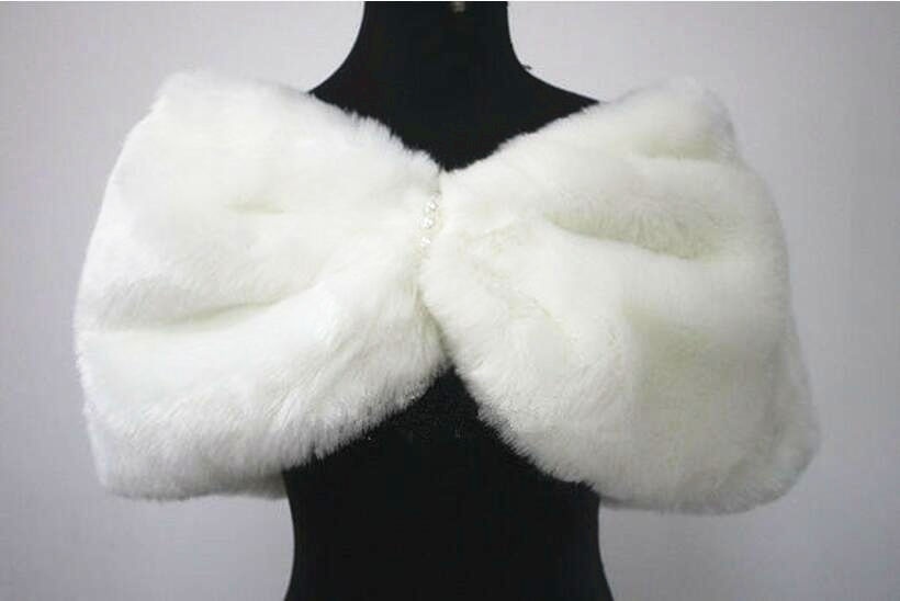Wedding Shawl Winter Party Jacket White/Ivory Coat Faux Fur Shawls Bridal Bolero Wrap Cape Stole