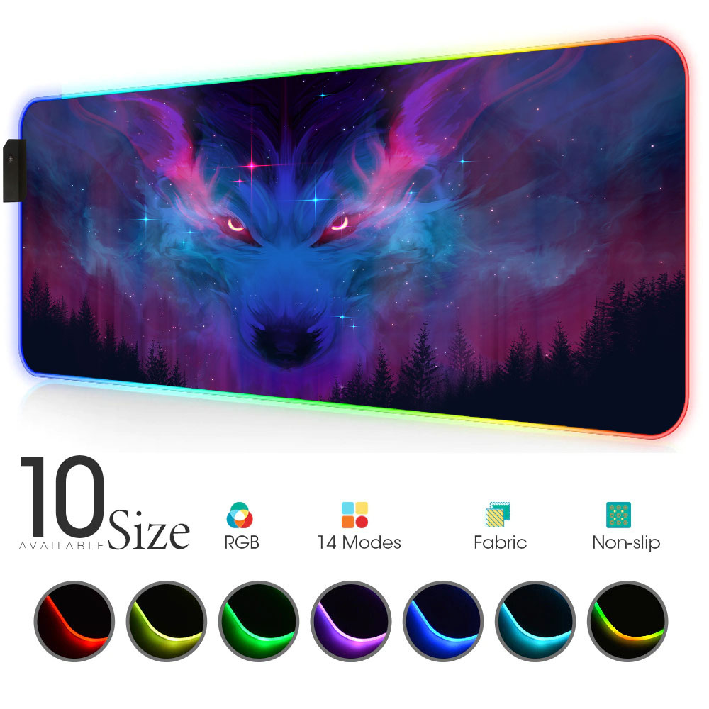 Wolf Animal Led Mouse Pad RGB Play Mat with Backlight Gaming Accessories Gloway Gaming Lights Carpet Mouse Xxl Rgb Mouse Mat