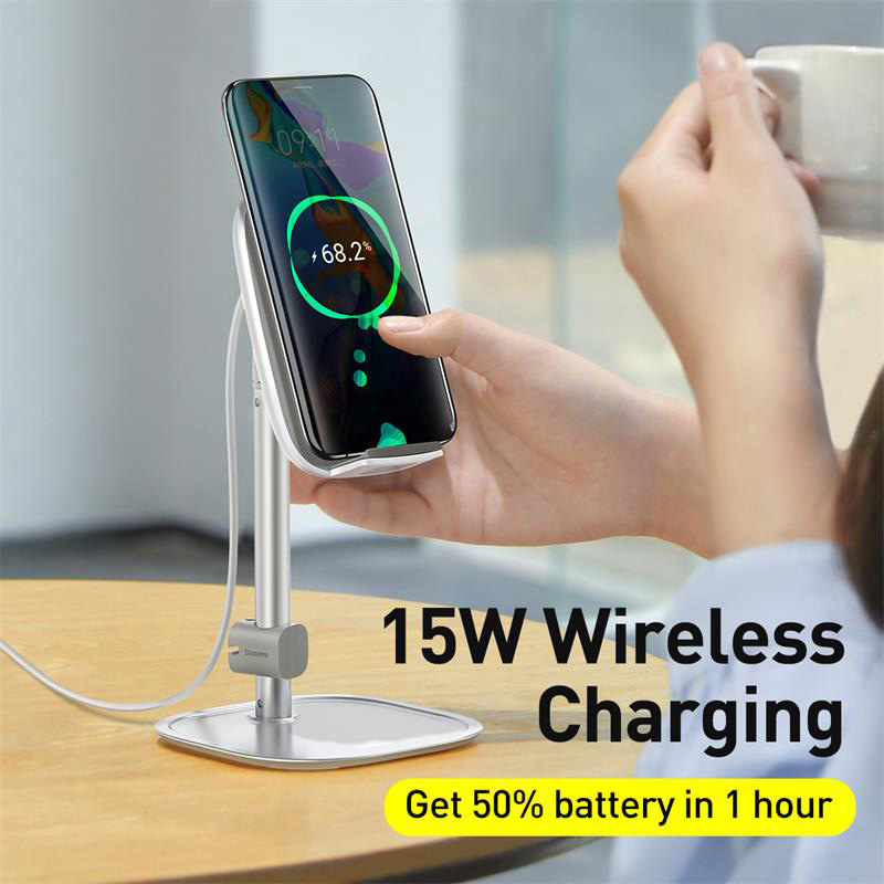 Baseus 15W Wireless Charger Stand For iPhone Samsung Xiaomi Adjustable Tablet Stand Desktop Mobile Phone Holder For iPad Pro Air