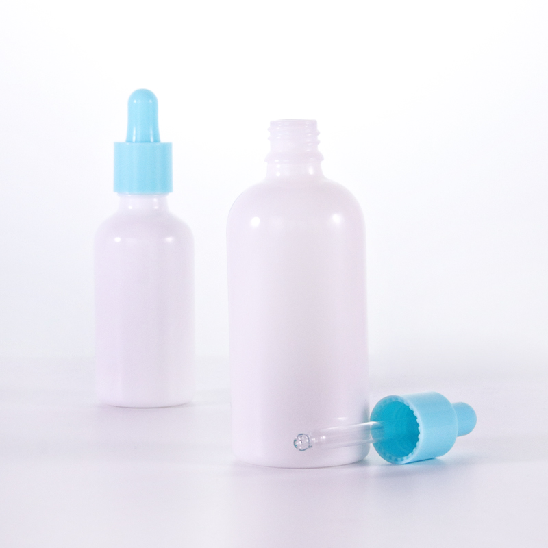 Opal White Glass Bottle With Sky Blue Dropper2 Jpg