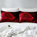 3D Bright Rose Red Print Comforter Cover Teens Youngs Floral Theme Duvet Cover Sets Twin Red Rose Flower