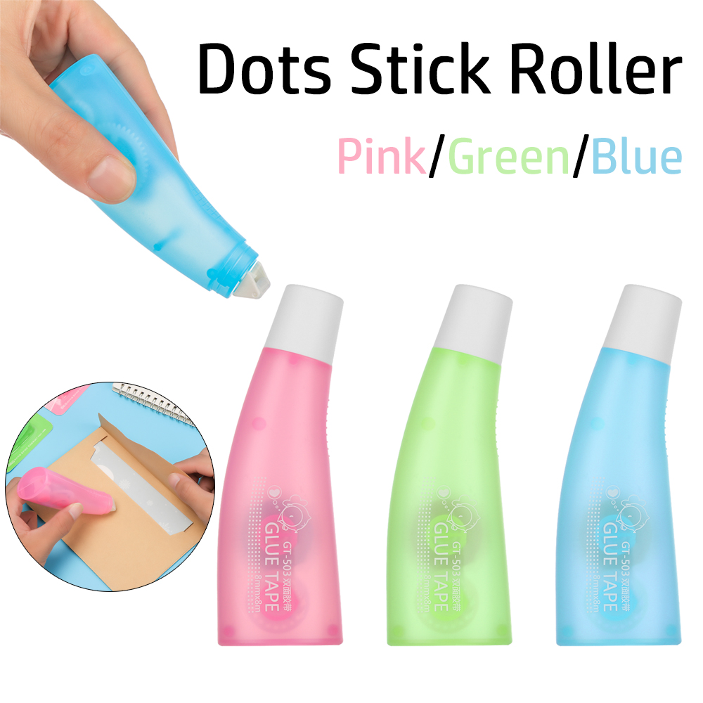 3 Color Double Sided Dispensing Dots Stick Roller Refillable Glue Tape Dispenser Adhesive Sticks Scrapbook Decor Office Supplies