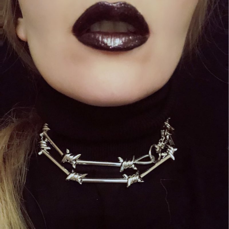 Hip-hop barbed wire Brambles chain necklace punk flame necklace clavicle rock chain bracelet Oorbellen collar ladies jewelry