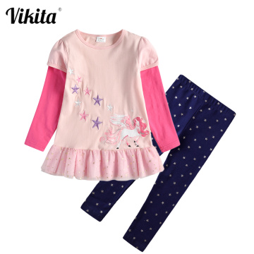 VIKITA Baby Girls Unicorn Cartoon Clothing Sets Long Sleeve T Shirts and Pants Trousers Kids Girls Children Casual Cotton Sets