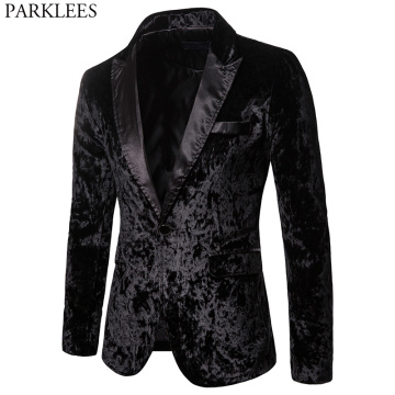 Black Gorgeous Ceremony Velvet Blazer Jacket One Button Slim Fit Stylish Velour Suit Blazer Men Party Stage Prom Blazer Hombre