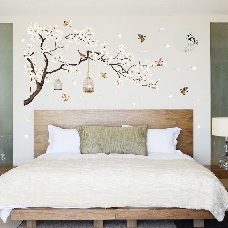 China Style Moon Plants Wall Sticker For Bedroom Window Door Room Decoration Plant Plane Mural Pastrol Removable Diy Wallposter