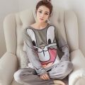 2020 New Autumn Winter 2pieces Pyjamas Set Women Girls Cotton Round Neck Pajamas Sets Teacup Cat Sleepwear Clothes Free