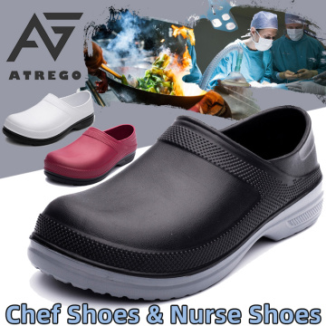 AtreGo Men Nursing Kitchen Chef Work Shoes Non-Slip Light Waterproof Multifunctional Restaurant Garden Safety Work Medical Shoes