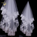 150 Wholesale Wedding Accessorie Soft Tulle New Arrival White Veil Fingertip Wedding Bridal Veil Lace Edge Voile Mariage VI3289