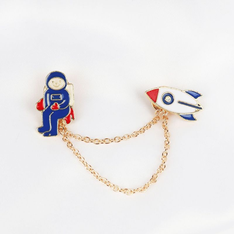 1 Pcs Metal Chain Series Pin Planet Astronaut Dolphin Ship Girl Enamel Brooch Collar Pin Clothing Accessories