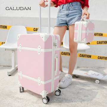 CALUDAN Korean Retro Women Rolling Luggage Sets Spinner ABS Students Travel Bags 20 inch Cabin password Suitcase Wheels