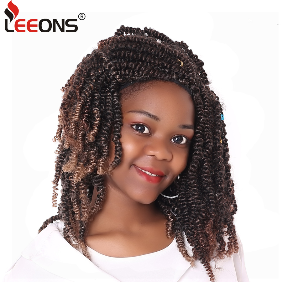 Leeons Crochet Braids Hair 8Inch Soft Spring Twist Hair Extension Synthetic Fluffy Nubian twist Ombre Braids Hair 30Roots/pcs