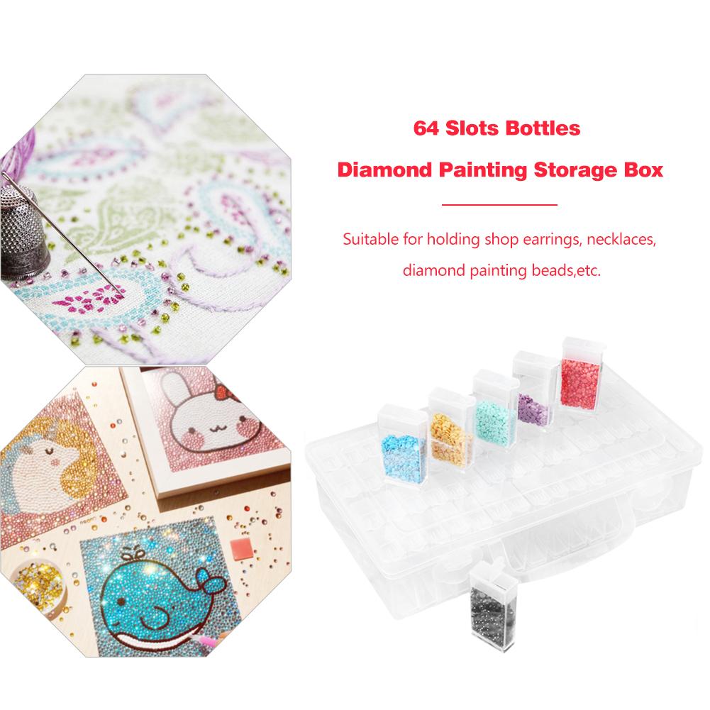 28/64 Slots Bottles Diamond Painting Storage Box Plastic Nail Art Organizer Rhinestone Beads Case Holder Container Accessories