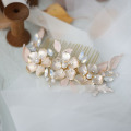 SLBRIDAL Handmade Opal Crystal Pearl Alloy Flower Bridal Hair Comb Hair Clip Hair Pin Set Wedding Hair Accessories Women Jewelry