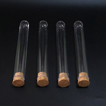 50pcs/lot 20x150mm round bottom plastic test tube with cork for school lab